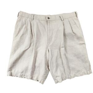 Caribbean sz 38 mens cream beige shorts linen cotton blend pleated pockets